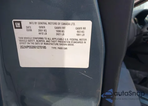 2006 Pontiac Grand Prix z USA, uszkodzony, nr VIN 2G2WP552661270185